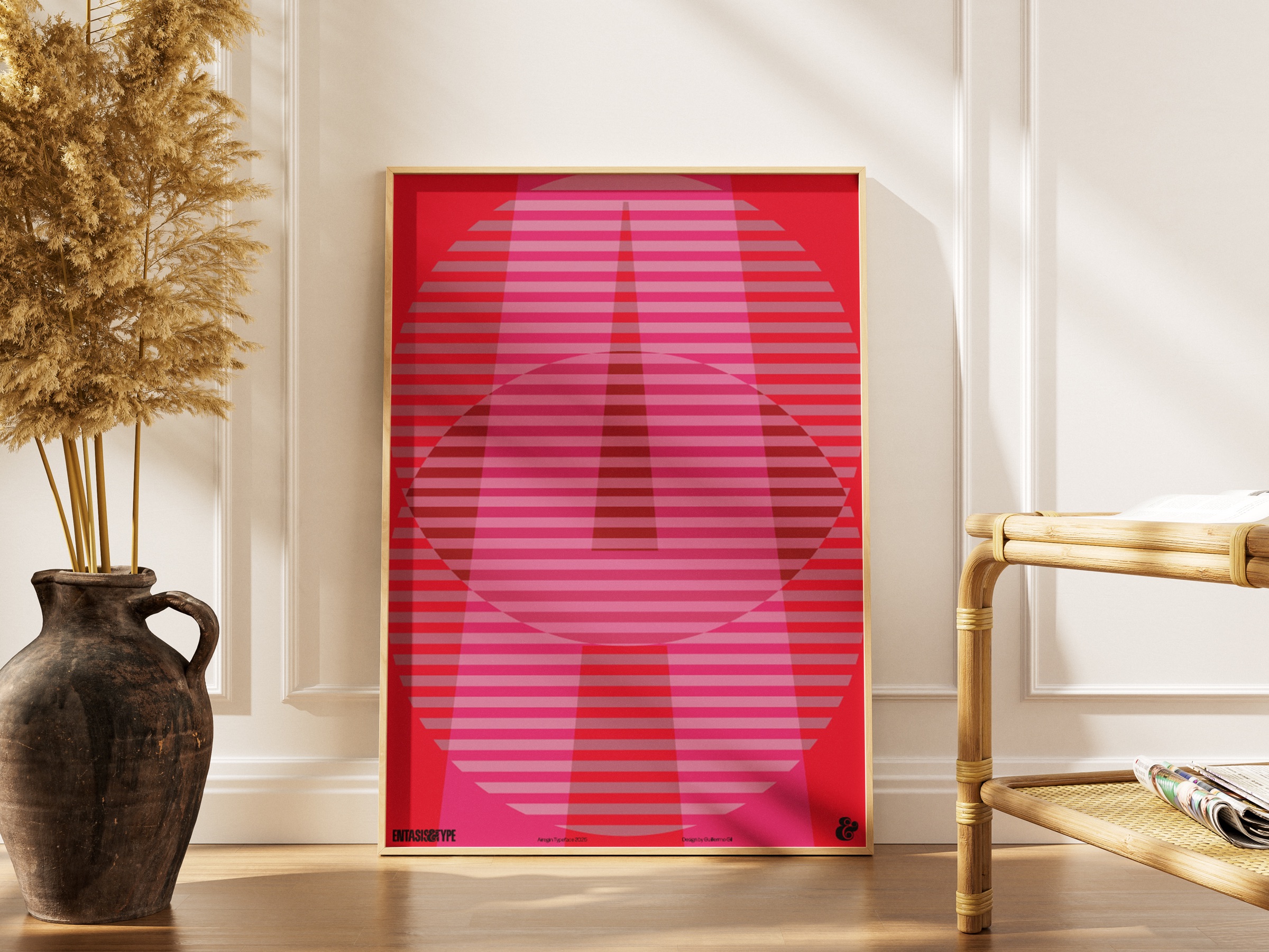 Typographic Print 02 shown framed in a room; frame not included