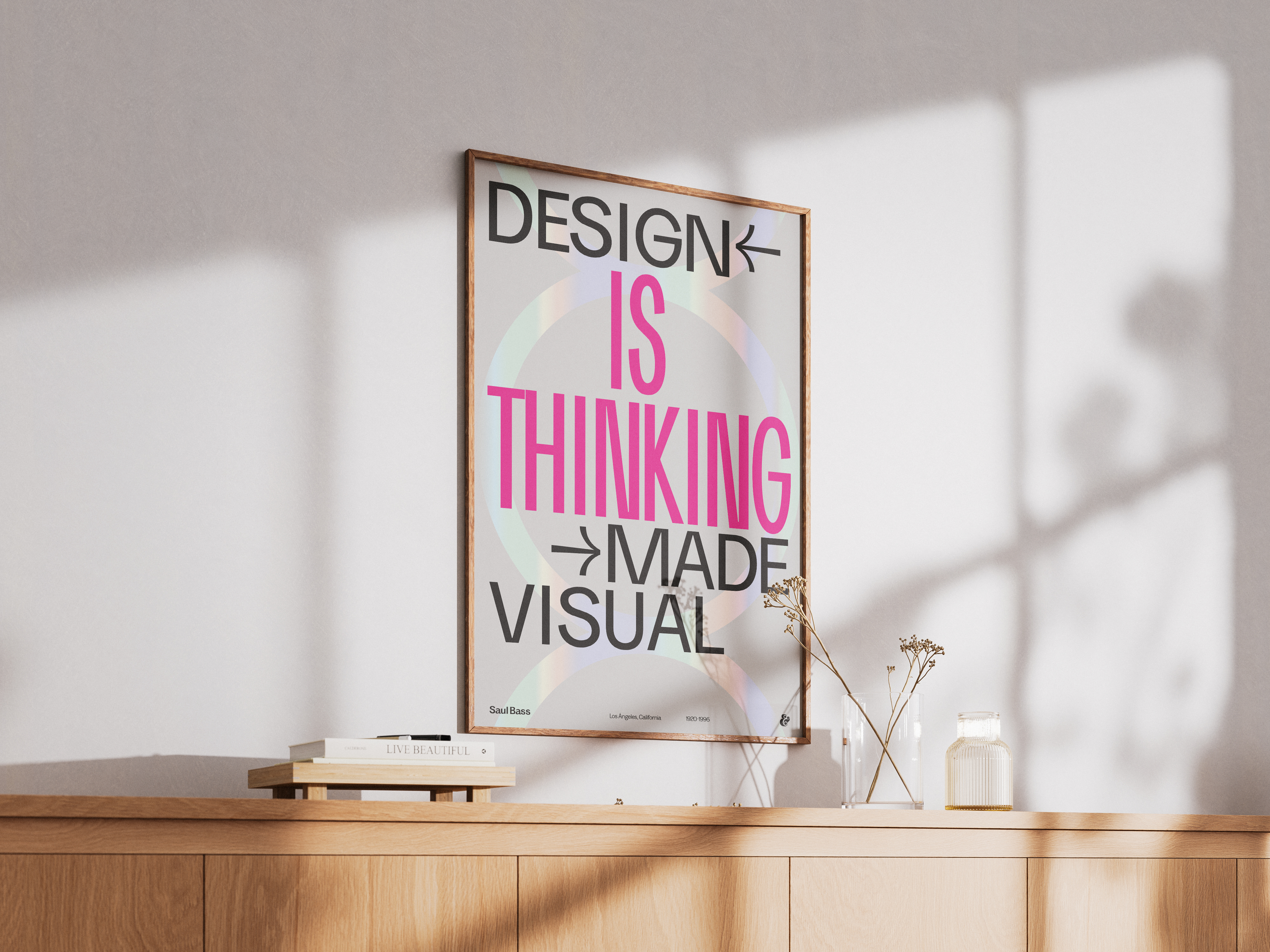 Typographic Print 06 shown framed in a room; frame not included